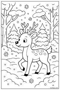 Gentle Deer Walking Through a Snowy Forest Coloring Page