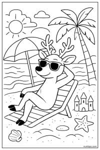 Deer Relaxing on Beach Chair with Sunglasses Coloring Page