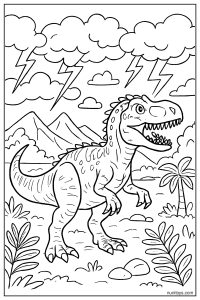 Detailed Allosaurus under Stormy Skies Coloring Page