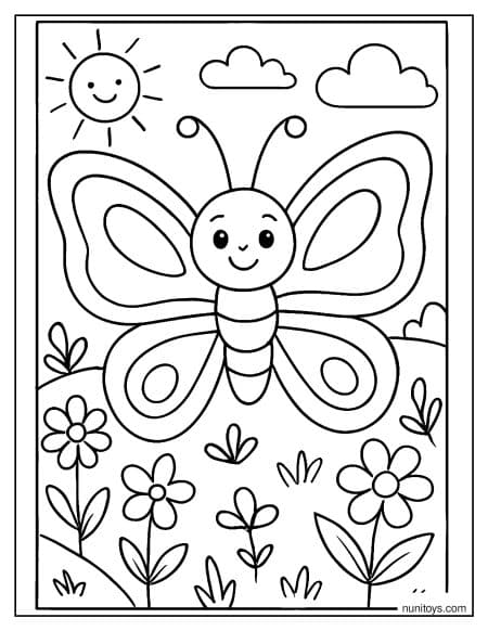 דף צביעה של פרפר פשוט עם כנפיים סימטריות בגינה