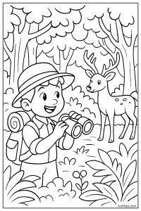 Young Explorer Spotting a Deer with Binoculars