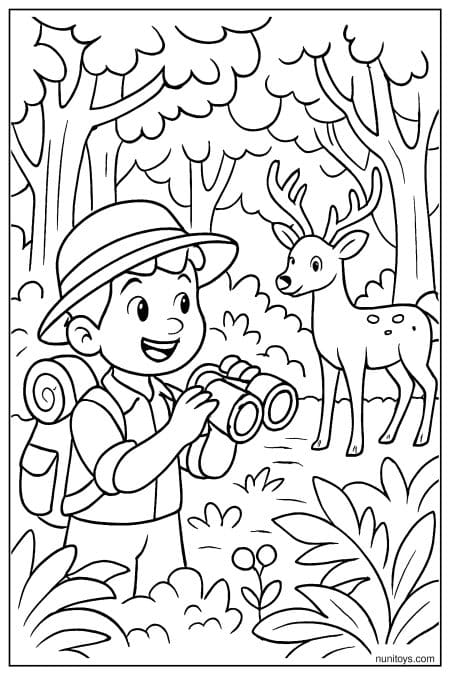 Young Explorer Spotting a Deer with Binoculars