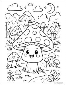 Magical Mushroom Garden Scene Coloring Sheet