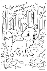 Fox Exploring a Deep Forest Coloring Page