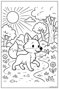 Fox Walking along Sunlit Path Coloring Page