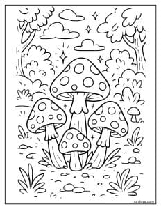 Forest Mushroom Cluster Coloring Page