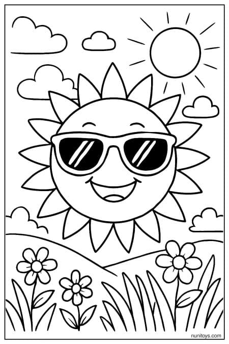 Happy Sun with Sunglasses Coloring Page