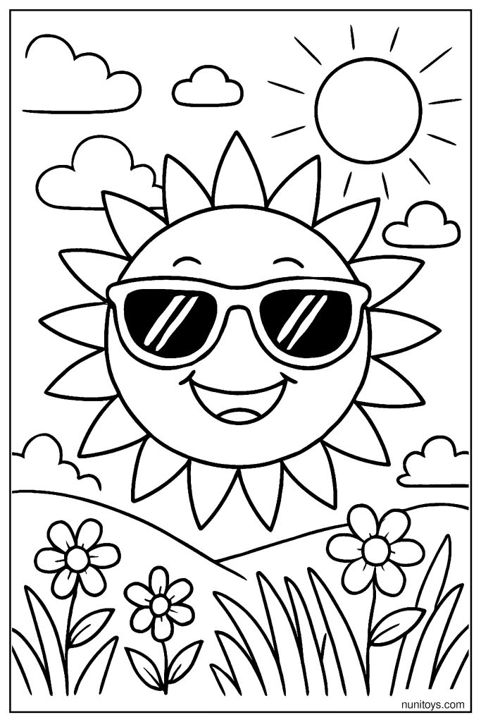 Happy Sun with Sunglasses Coloring Page