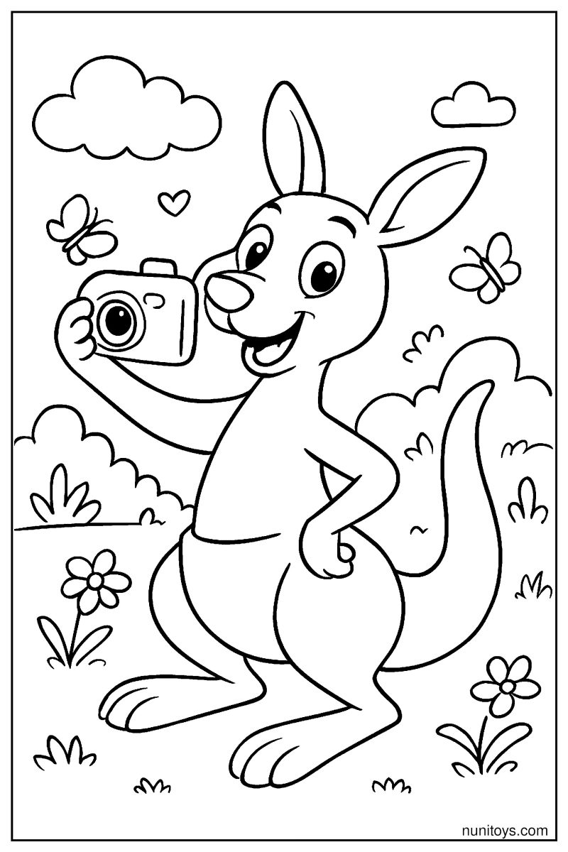 Kangaroo Selfie Surprise: Funny Pose Coloring Page
