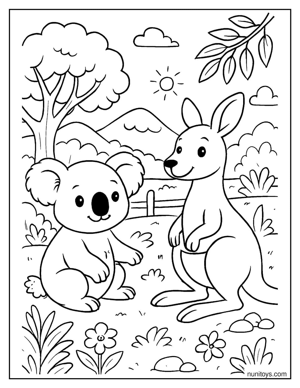 Koala and Kangaroo Coloring Page - Free PDF Download