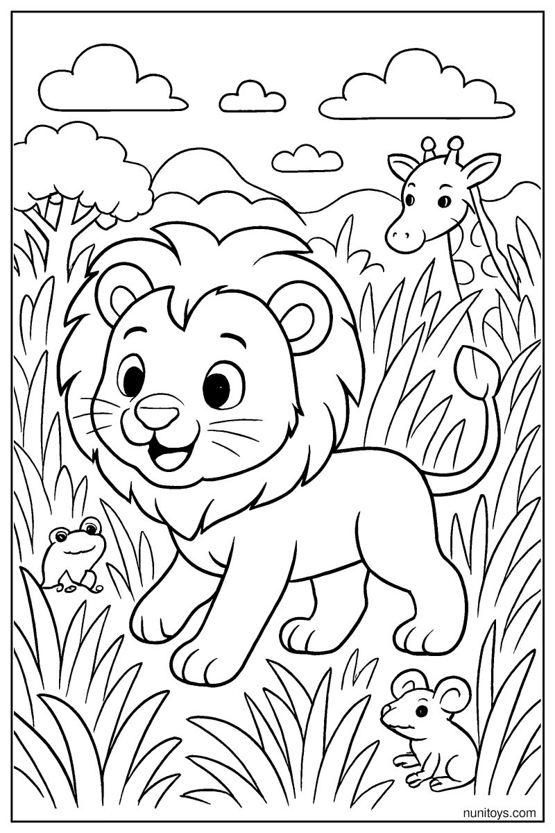 Lion Exploring Tall Grass Coloring Page