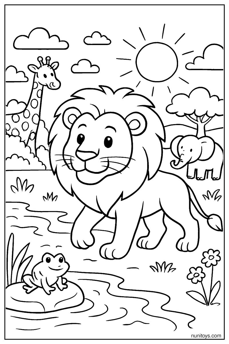 Lion Walking Near Watering Hole Coloring Page
