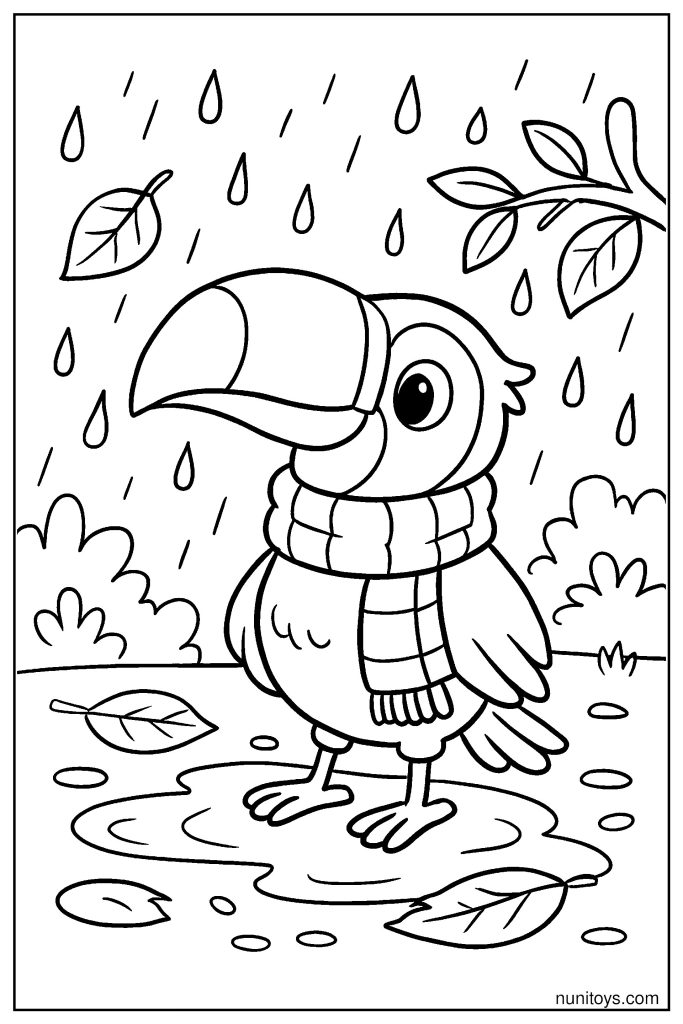 Little Toucan in Light Rain Coloring Page