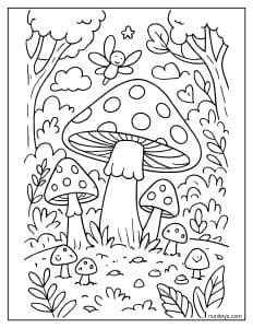 Enchanted Mushroom Garden with Butterfly Coloring Sheet