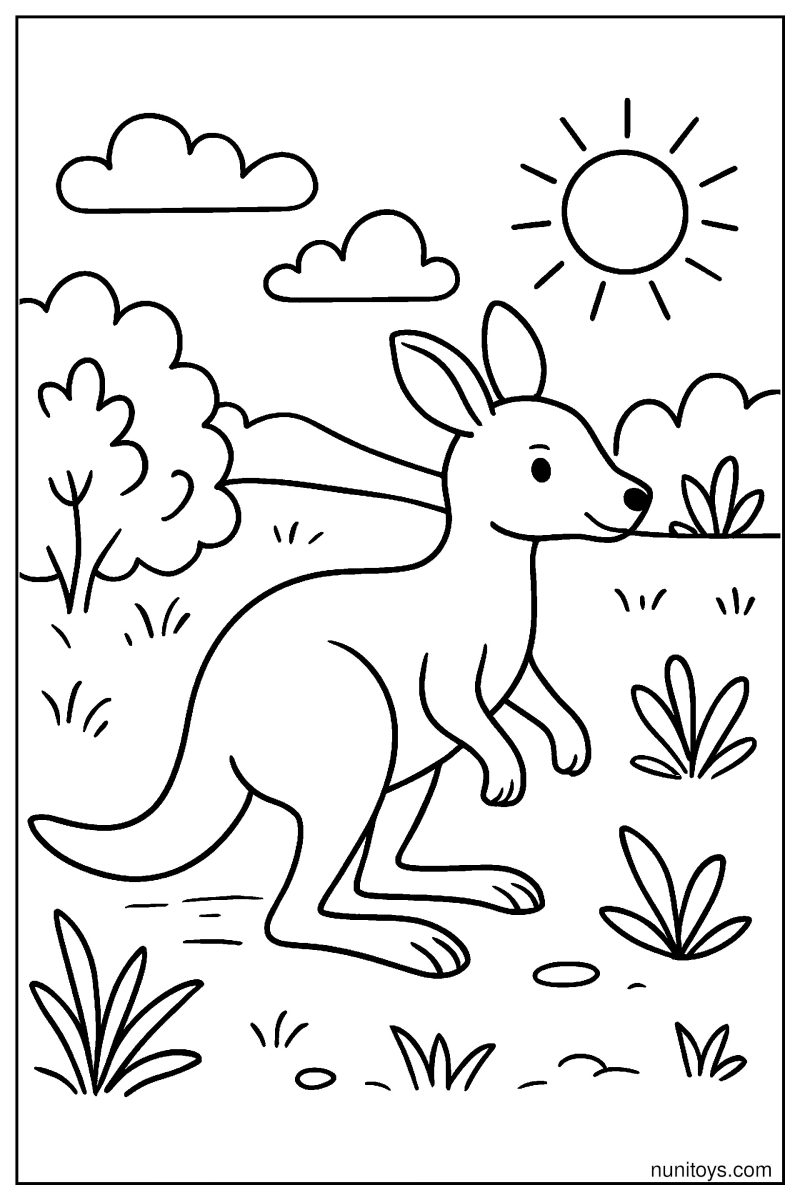 Minimal Kangaroo Outline Walking Slowly Across Flat Ground Coloring Page