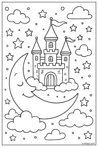 Moon Castle in the Sky Coloring Page