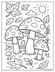Autumn Mushroom Cluster Coloring Sheet