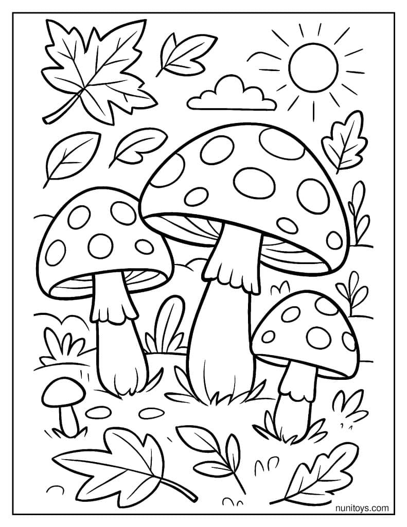 Autumn Mushroom Cluster Coloring Sheet