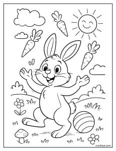 Bunny Catching Falling Carrots in Nature Coloring Page