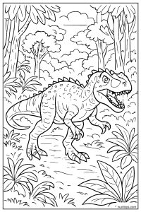 Realistic Allosaurus Hunting in a Dense Jurassic Forest Coloring Page