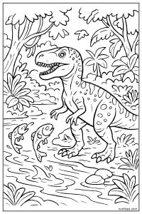Realistic Allosaurus by the Riverbank Coloring Page