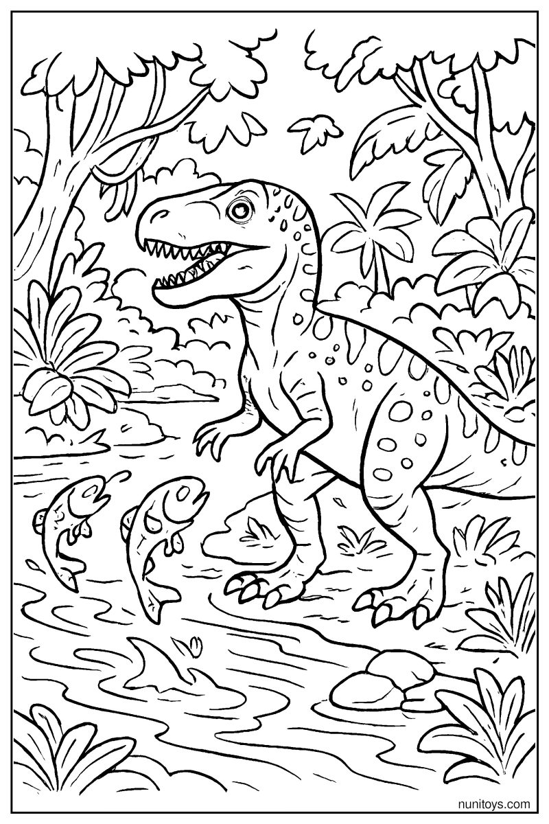 Realistic Allosaurus by the Riverbank Coloring Page