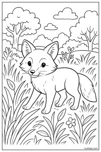 Realistic Fox in Tall Grass Coloring Page
