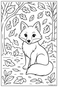 Realistic Fox in an Autumn Forest Coloring Page