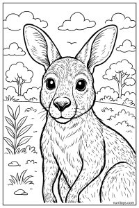 Realistic Kangaroo Close-Up: Fur Texture and Expressive Eyes Coloring Page