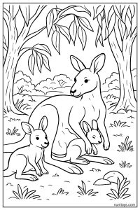 Realistic Kangaroo Family Resting Under Eucalyptus Trees