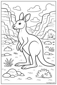 Realistic Kangaroo Standing Near Rocky Cliffs Coloring Page