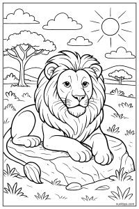 Realistic Lion Lying on Rock Coloring Page