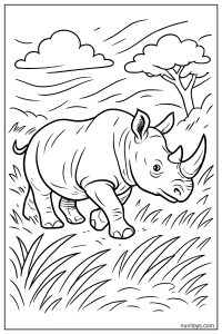 Realistic Rhino Walking Through Tall Grass
