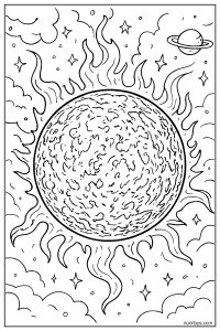Realistic Sun Surface Coloring Page with Solar Flares