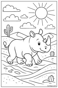 Rhino Traveling Across Desert Dunes Coloring Page