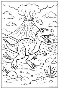 Running Allosaurus Escaping a Volcano Coloring Page