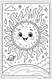 Scientific Sun Illustration with Corona and Plasma Effects Coloring Page
