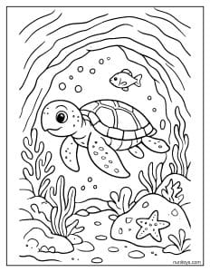 דף צביעה של צב ים חוקר מערה תת־ימית