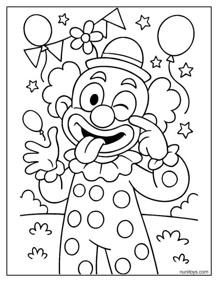 Clown Making Funny Face with Tongue Out Coloring Page