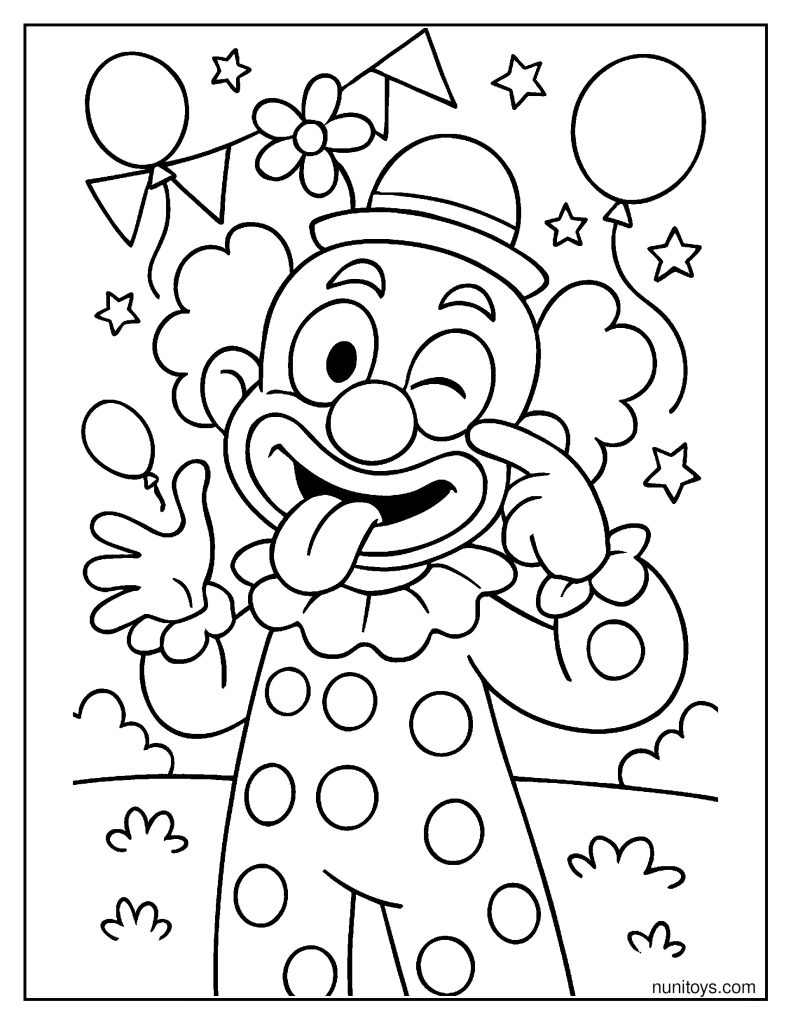 Silly Clown Making Funny Faces Coloring Page
