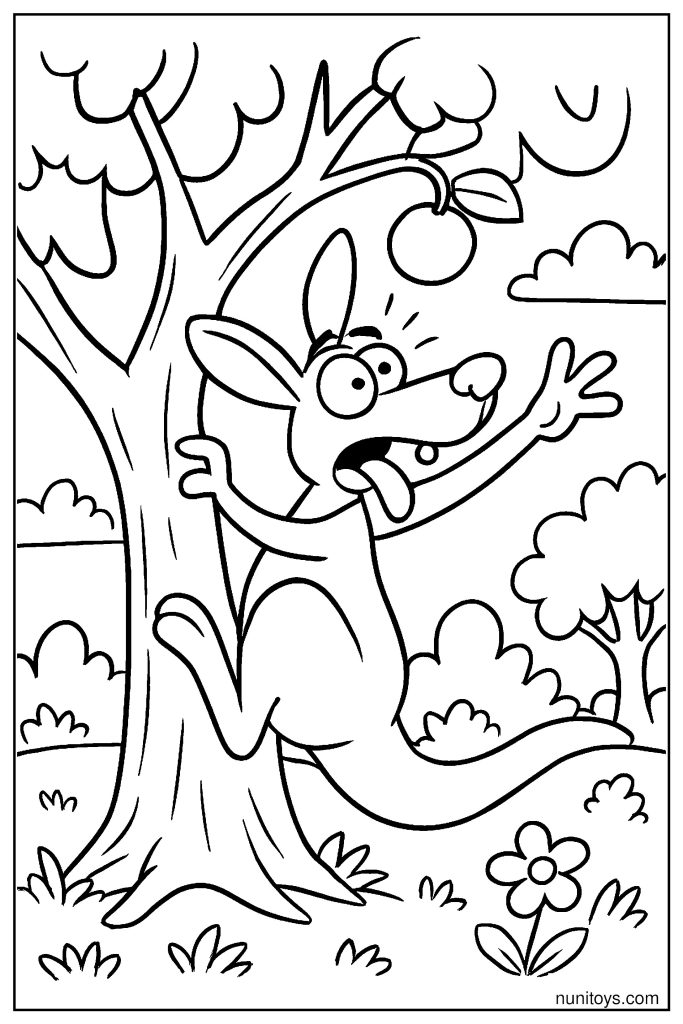 Silly Kangaroo Stuck in a Tree Coloring Page