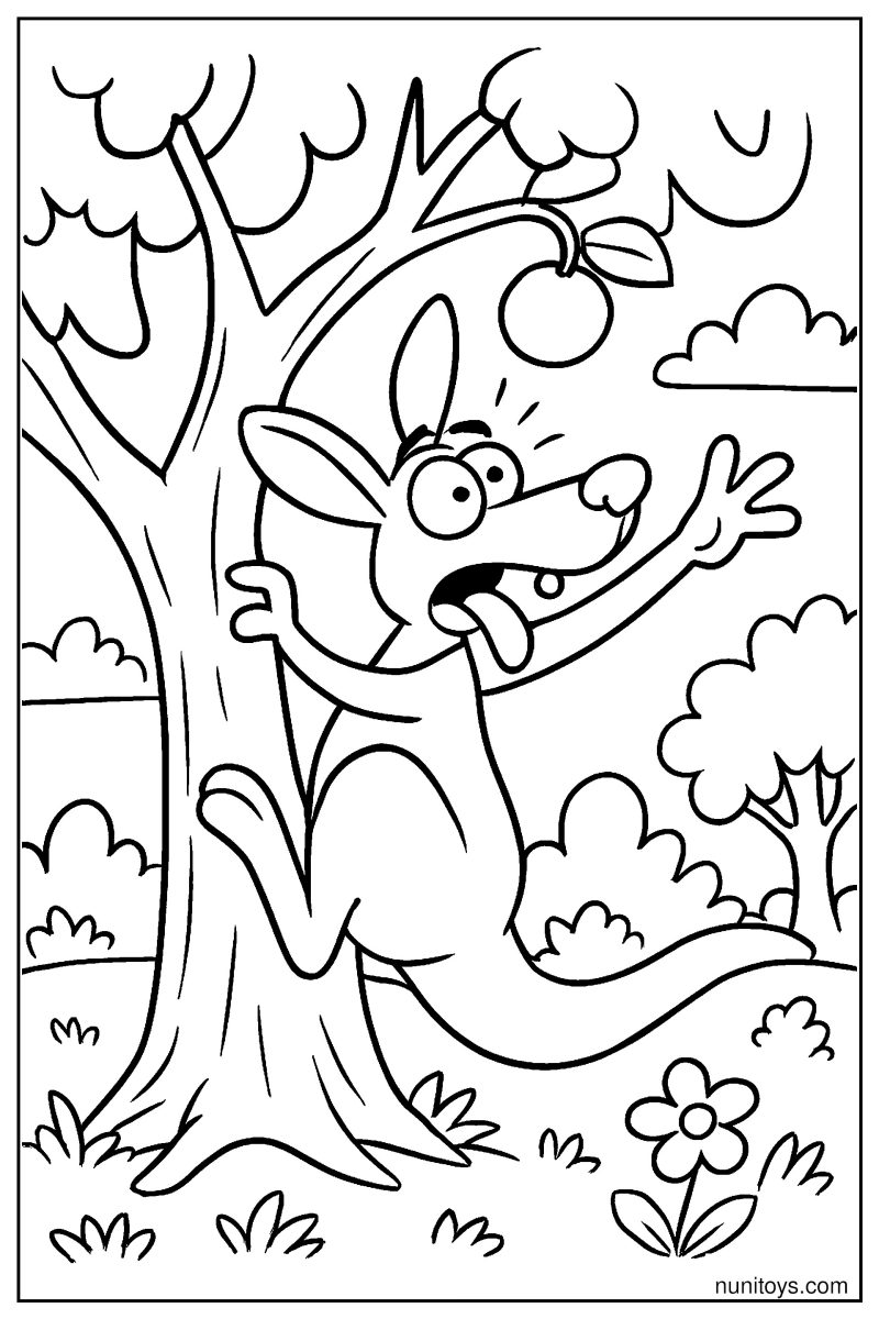 Silly Kangaroo Stuck in a Tree Coloring Page