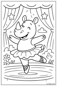 Silly Rhino Dancing Ballet on Stage Coloring Page