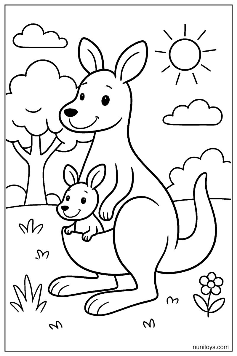 Simple Kangaroo and Joey in the Pouch Coloring Page