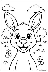 Simple Kangaroo Face Close-Up with Big Smile Coloring Page