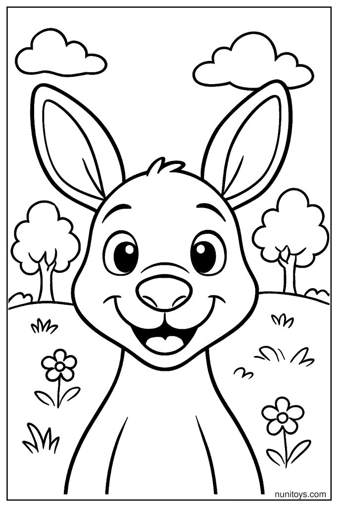 Simple Kangaroo Face Close-Up with Big Smile Coloring Page
