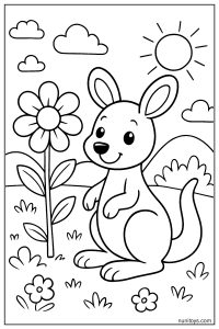 Simple Kangaroo by a Flower Coloring Page