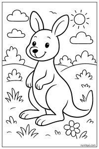 Simple Kangaroo Standing Still with Big Ears and a Smiling Face Coloring Page