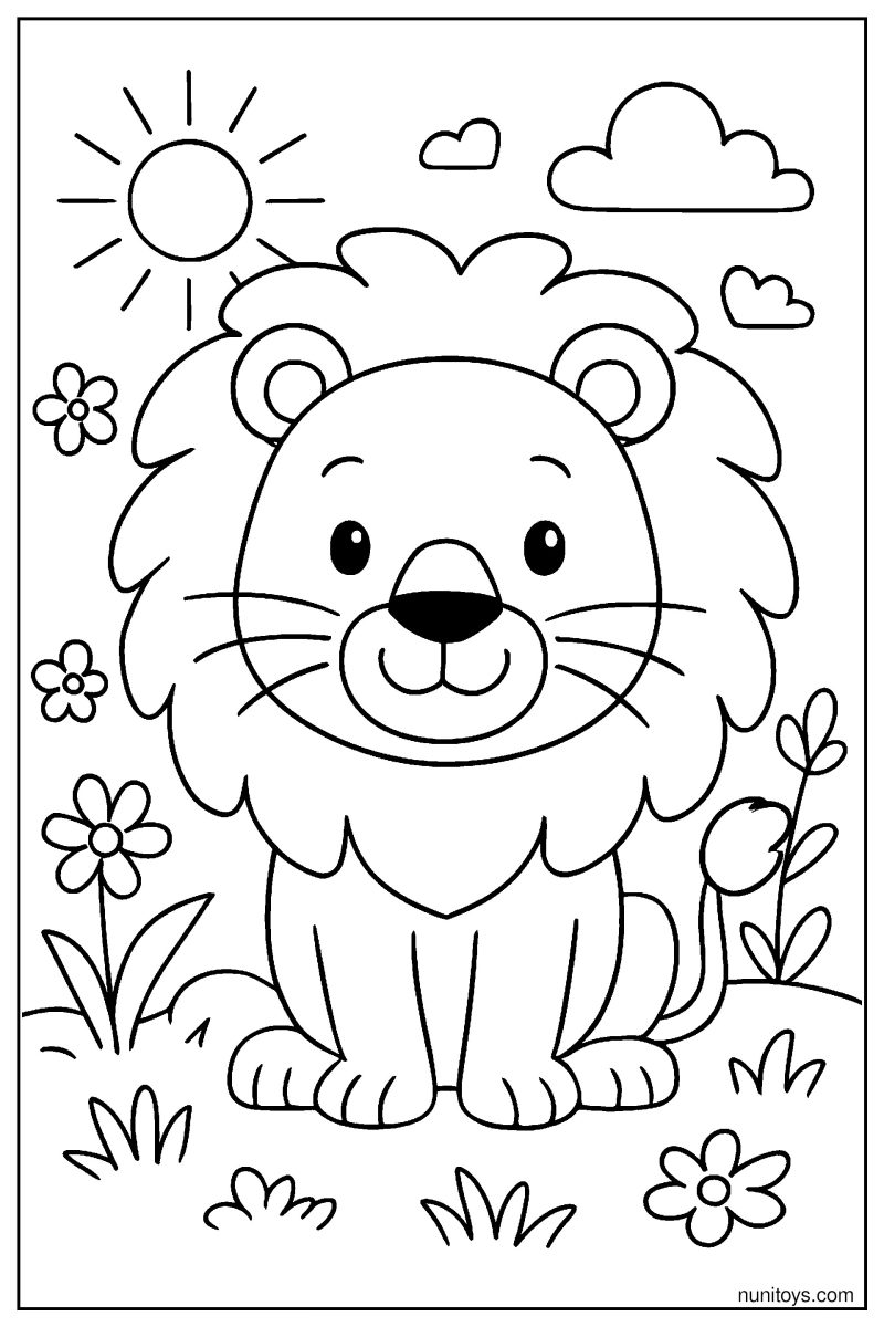 Simple Lion Face with Big Mane Coloring Page for Kids