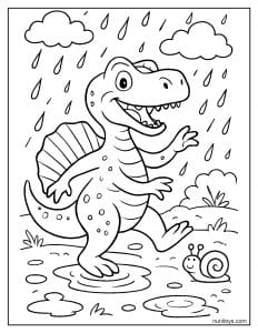Spinosaurus Dancing in the Rain Coloring Page